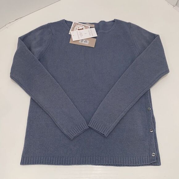 Benedetto B. Merino Wool Cashmere Blend Knit Sweater In Haze Blue NWT Size M - Picture 15 of 15